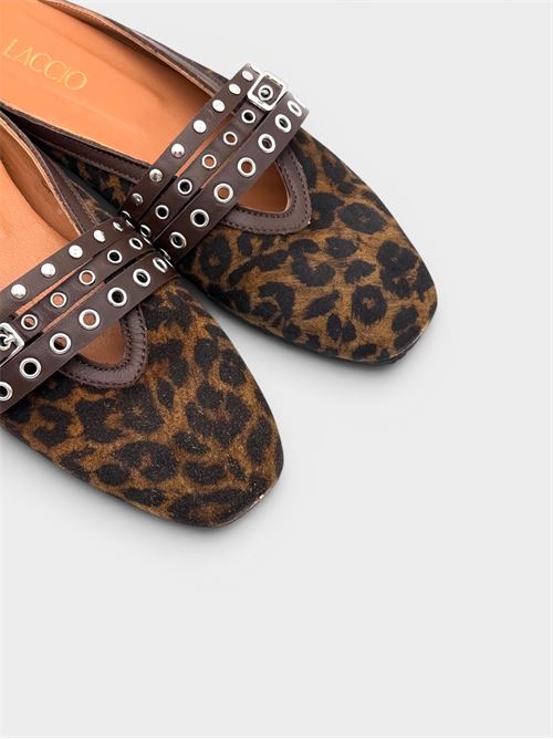 Sabot leopardato con cinturino borchiato IL LACCIO | 5321VELOURLEOPARDCUOIO/MOUSSECIOCCOLATO